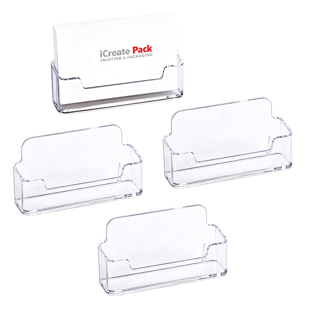 4Pcs Business Card Holder for Desk Clear Plastic Business Card Display Stand