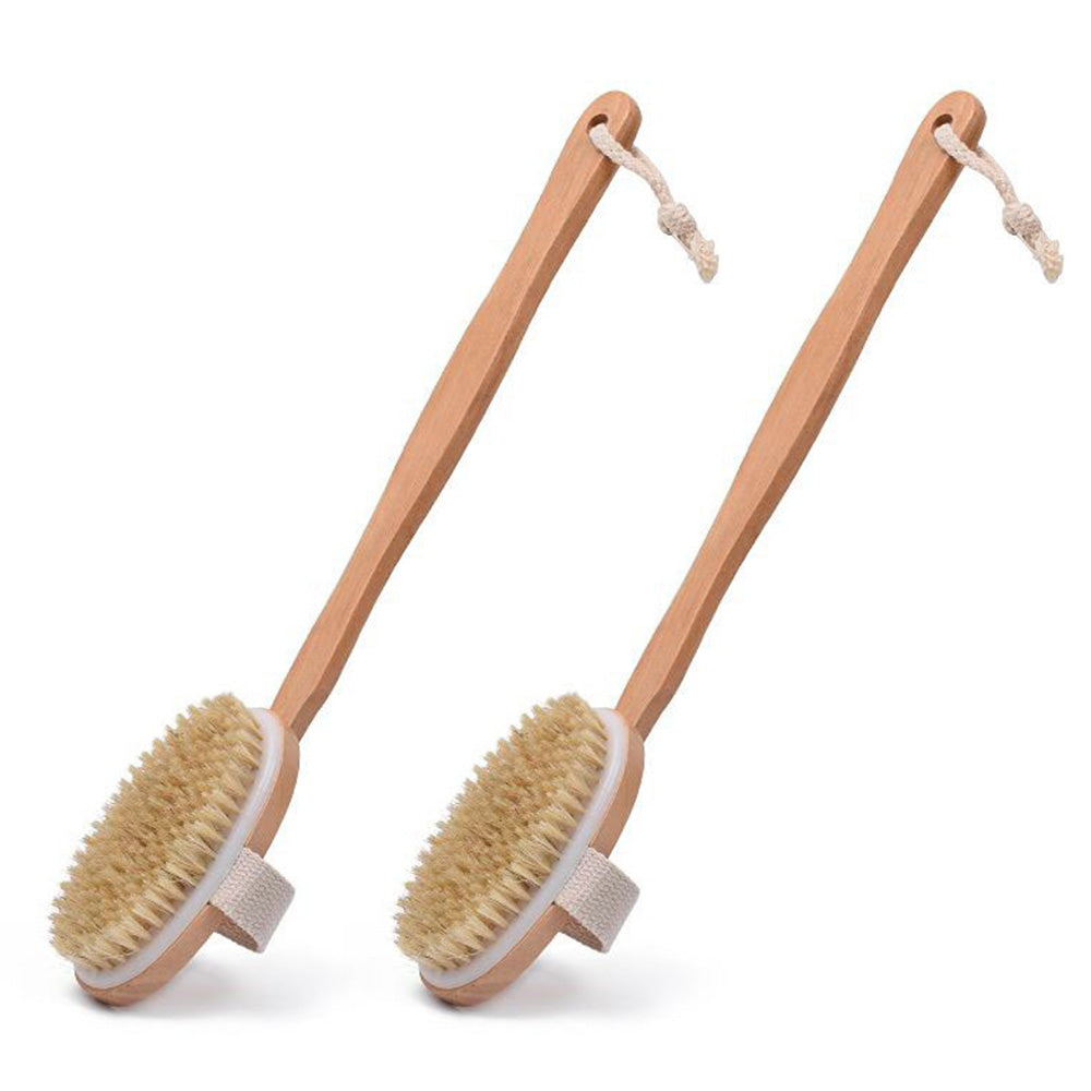 2 Pieces Long Handle Back Shower Brush with Detachable Hand Strap
