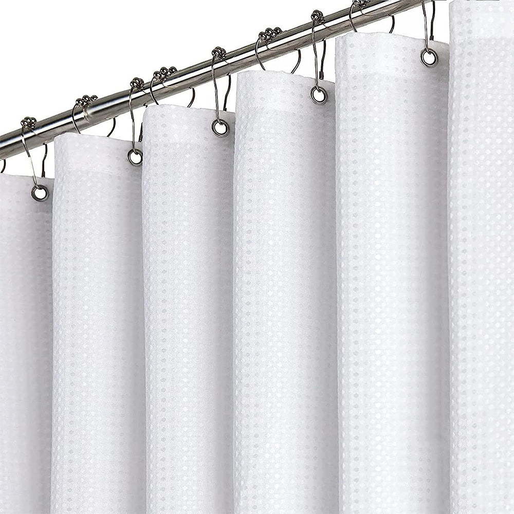 Waffle Weave Water Resistant Shower Curtain with 12 Rustproof Rings-White