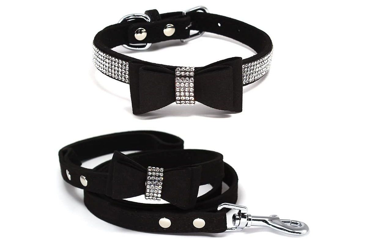 Dazzling Embellishments Dog Leashes and Collars with Bow Knot for Small Dogs Puppy