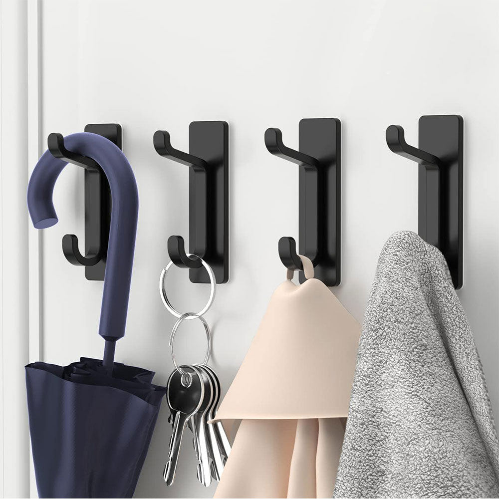 4Pcs Self Adhesive Wall Hook Double Hook Hanger Home Kitchen Bathroom Hanger Cabinet Tool
