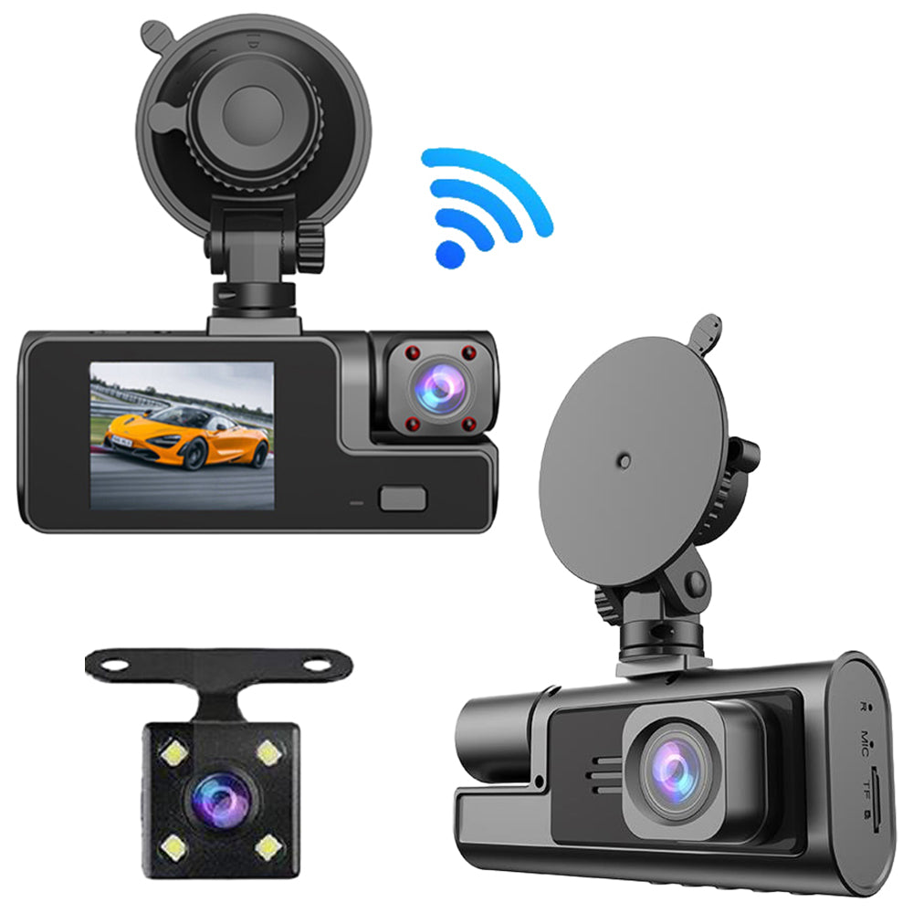 3 Channel Wi-Fi Dash Cam 2inch IPS Dash Cam Front and Rear Night Vision Dash Cam