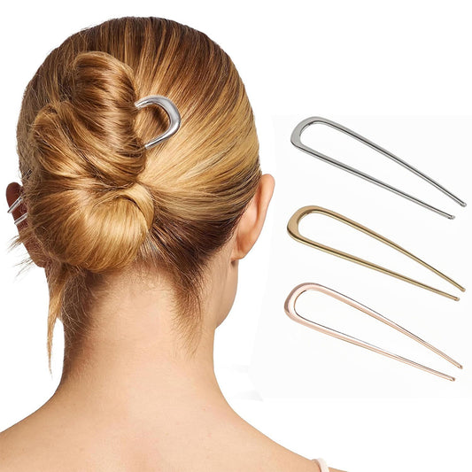 3Pc U-Shaped Double Prong Hair Pins Metal Hair Forks for Women Updos and Buns