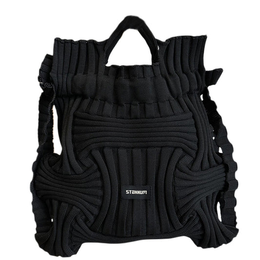Women Woven Pleated Knitted Backpack Handbag