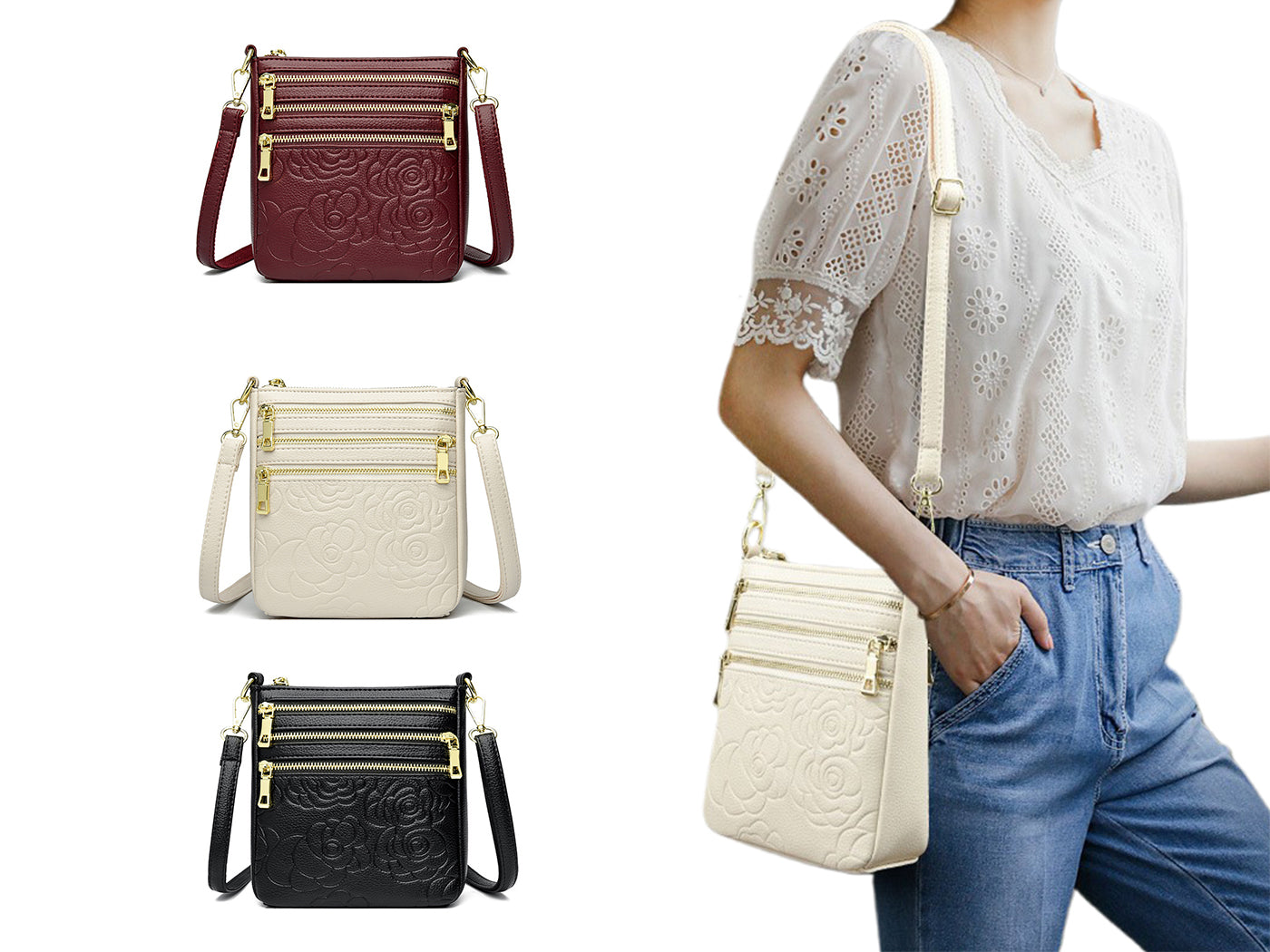 Genuine Leather Crossbody Shoulder Bag Multi-Compartment Water-resistant Handbag