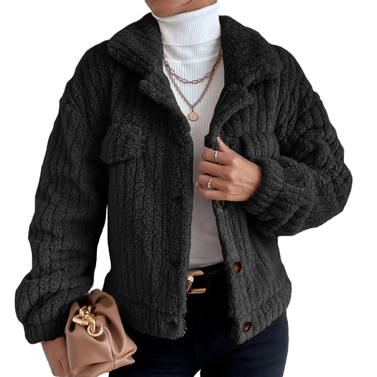 Women Winter Long Sleeve Fleece Jacket Cropped Coats Outerwear