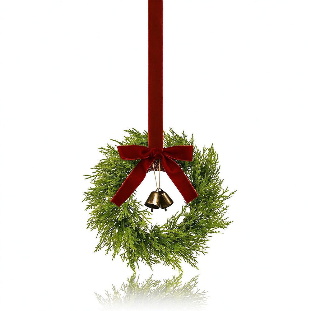 Vintage Brass Bell Christmas Wreaths with Burgundy Bow