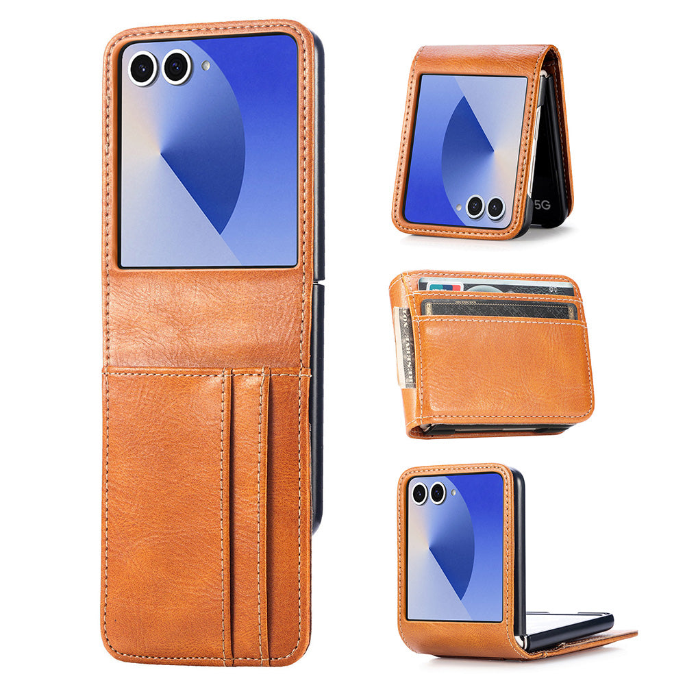 PU Wallet Card Holder Case for Samsung Galaxy Z Flip 6 7 8 with Stand-Brown