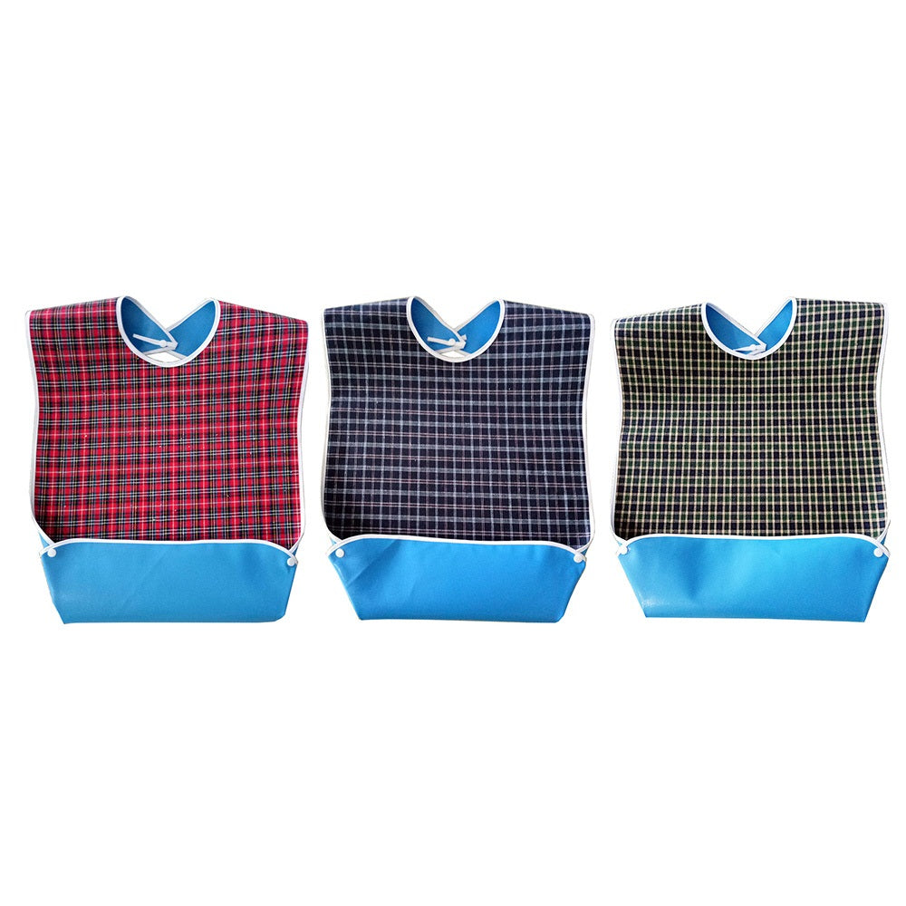 3 PCS Easy Clean Adult Dining Bibs with Neck Snap and Food Catching Pocket