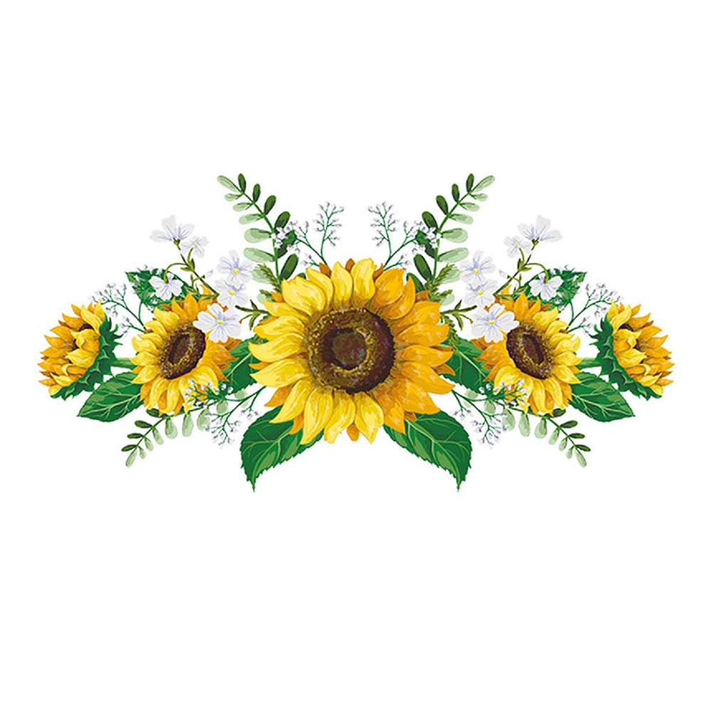 Artificial Sunflower Wall Stickers with Green Leaves Wreath Wall Decals