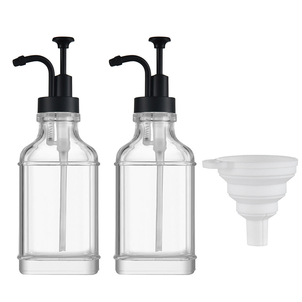 2 Pack 500ml Square Glass Syrup Soap Dispenser Bottles with Funnel
