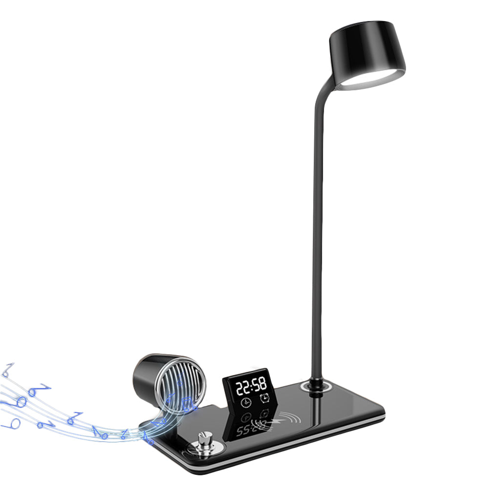 4 in 1 LED Desk Lamp with Wireless Charger Bluetooth Speaker and Alarm Clock