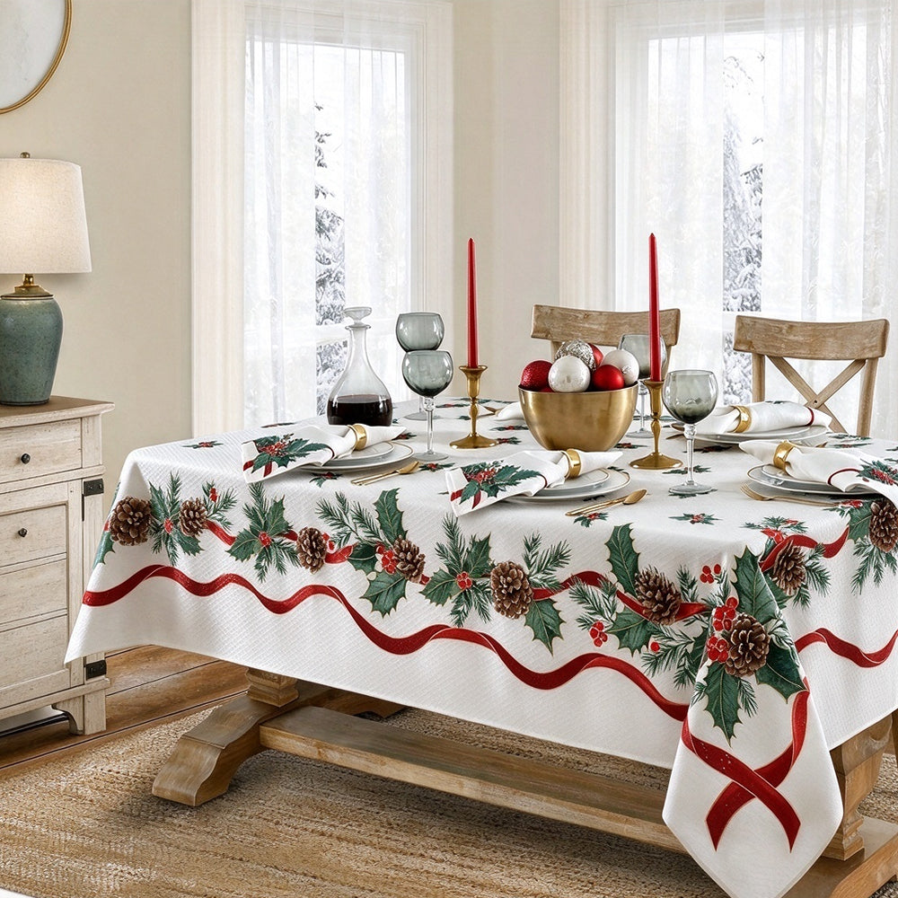 Printed Christmas Polyester Tablecloth Kitchen Dinner Tablecloth-Style 1