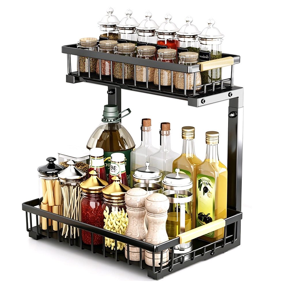 Under Sink Organizer 2 Tier Pull Out Cabinet Storage Slide Out Shelf Metal Sliding Drawer
