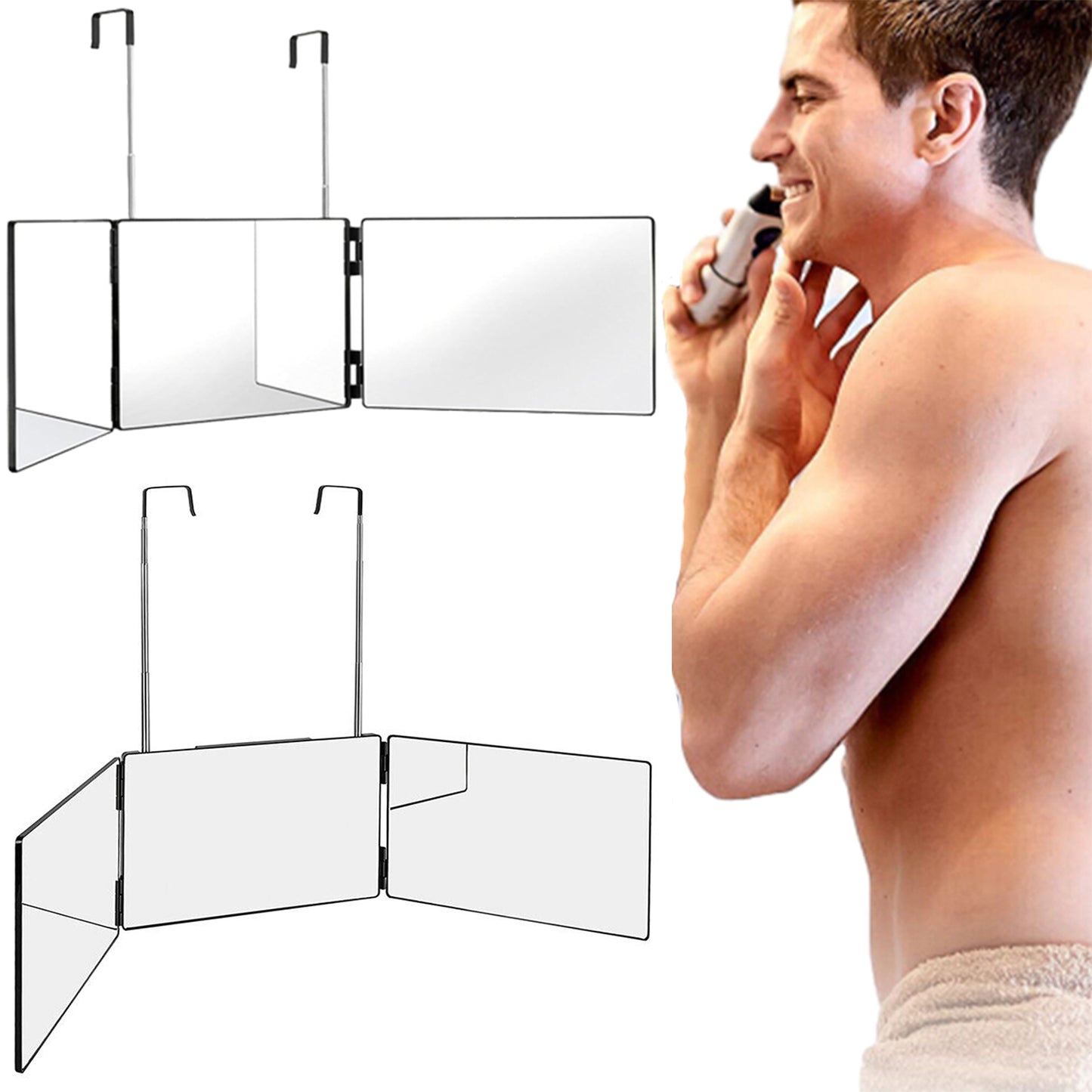 2Pcs Adjustable Tri-Fold Hairdressing Makeup Mirror   with Hook