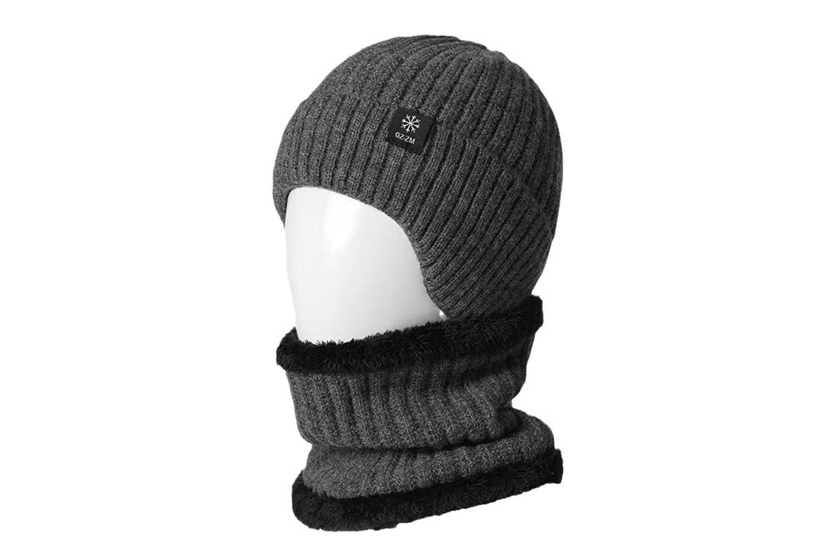 Men's Fleece Lined Knit Beanie Scarf Set Ear Warmer Winter Accessory