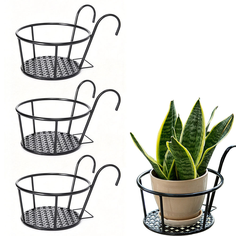 3 Pack Rust Resistant Iron Hanging Plant Pot Baskets for Railings Gardens