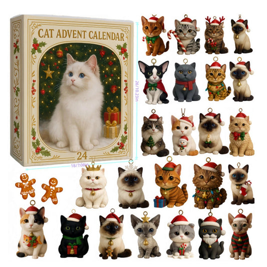 2D Cat Advent Calendar with 24 Acrylic Kitten Ornaments Christmas Countdown