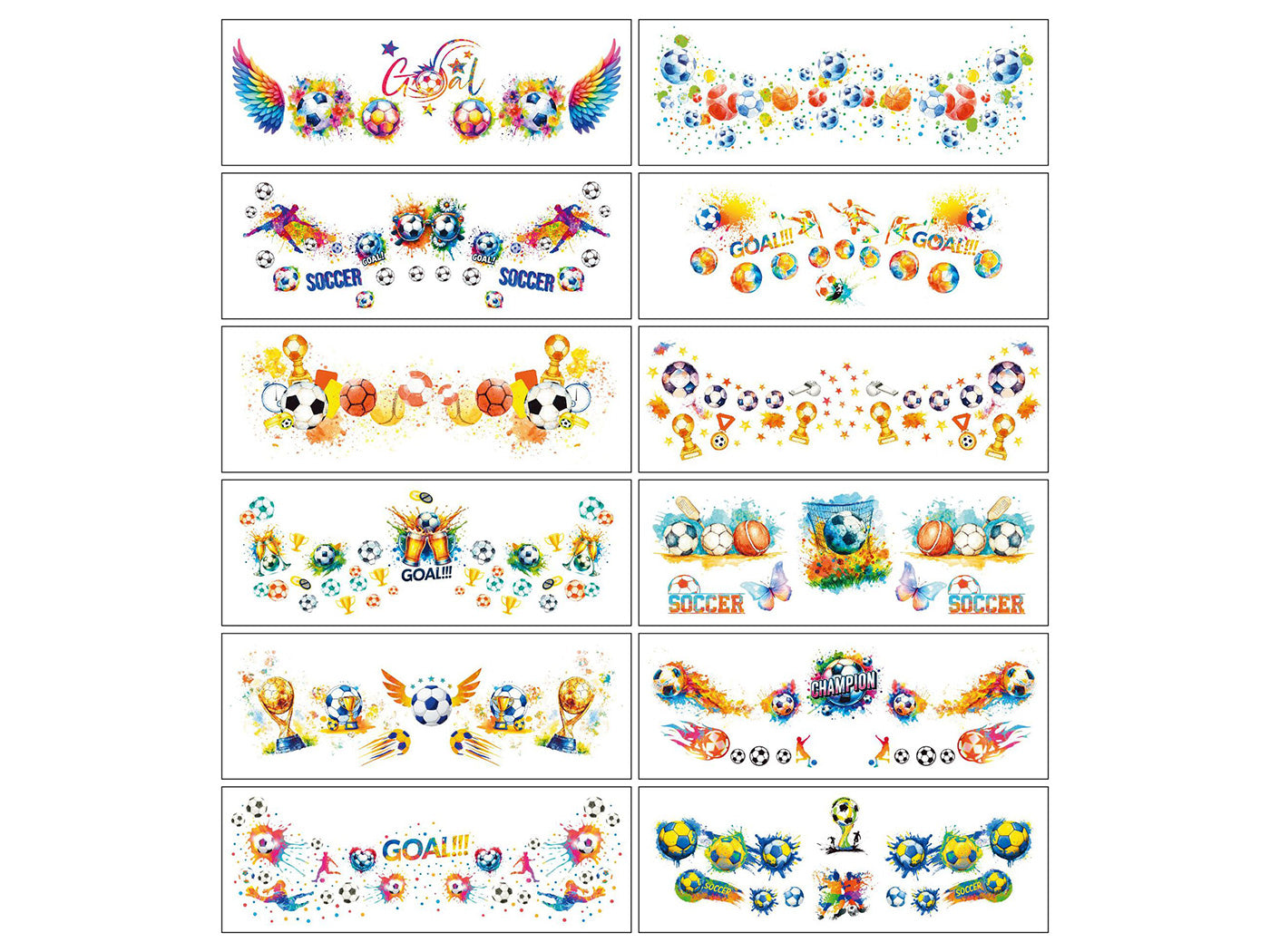 12 Sheets Colorful Football Themed Stickers Soccer Themed Tattoos for World Cup