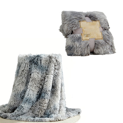Soft Grey Long Pile Plush Blanket Faux Fur Warm Throw Shaggy Cover Rugs