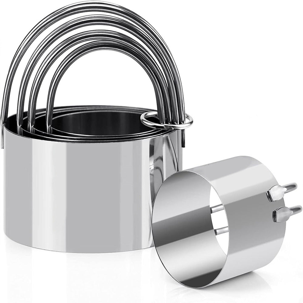 2X5 Pieces Stainless Steel Round Cookie Cutters with Handle Cake Baking Dough Tools