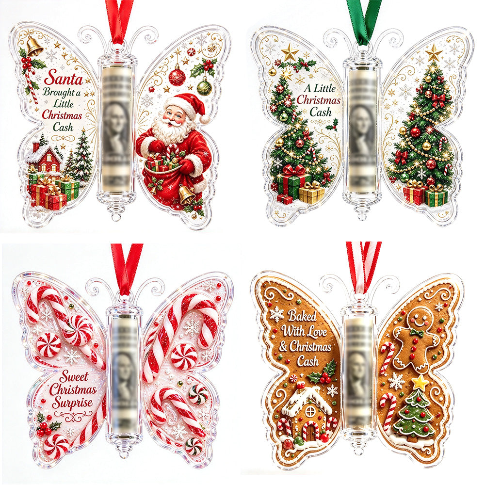 4 Pack Acrylic Christmas Cash Gift Ornaments with Money Holder Slots