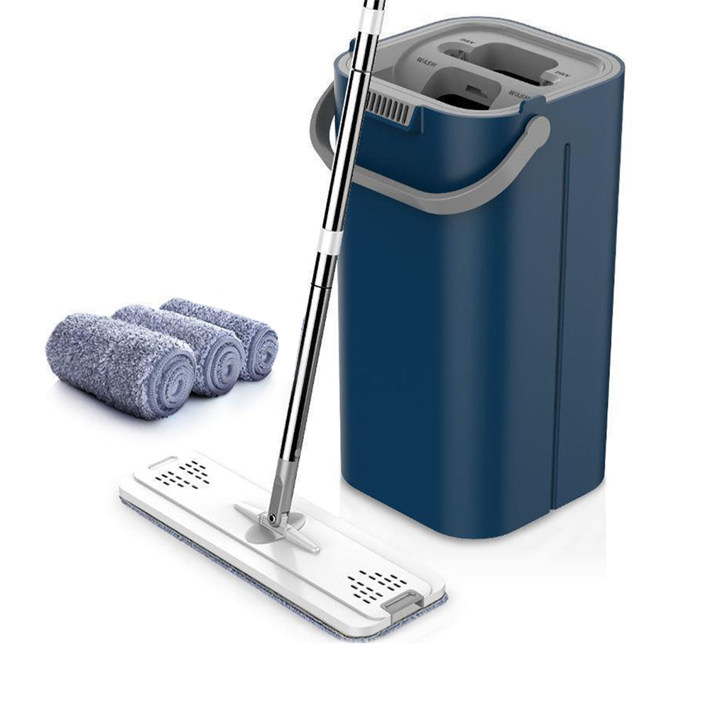 Flat Floor Mop and Bucket Set with 4 Washable Microfiber Pads