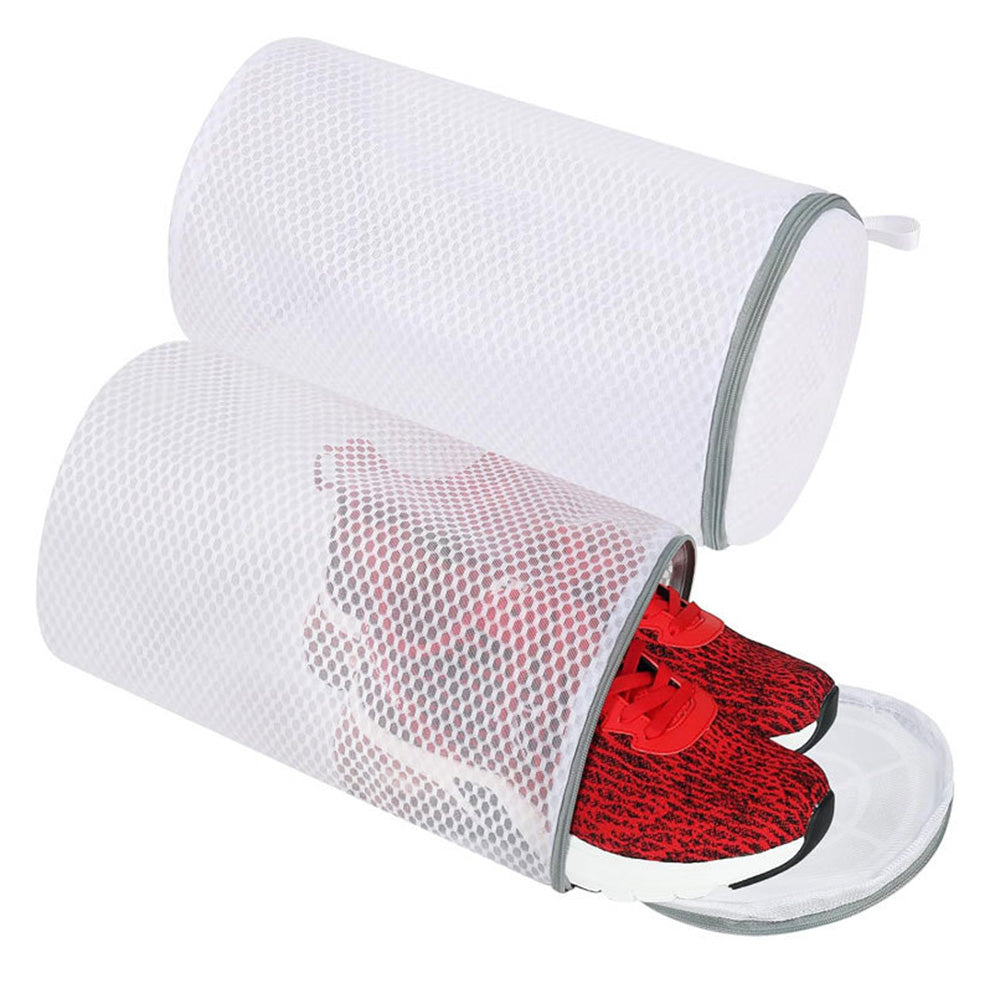 2Pcs Cylinder Honeycomb Mesh Shoe Washing Machine Bag with Zipper for Sneakers