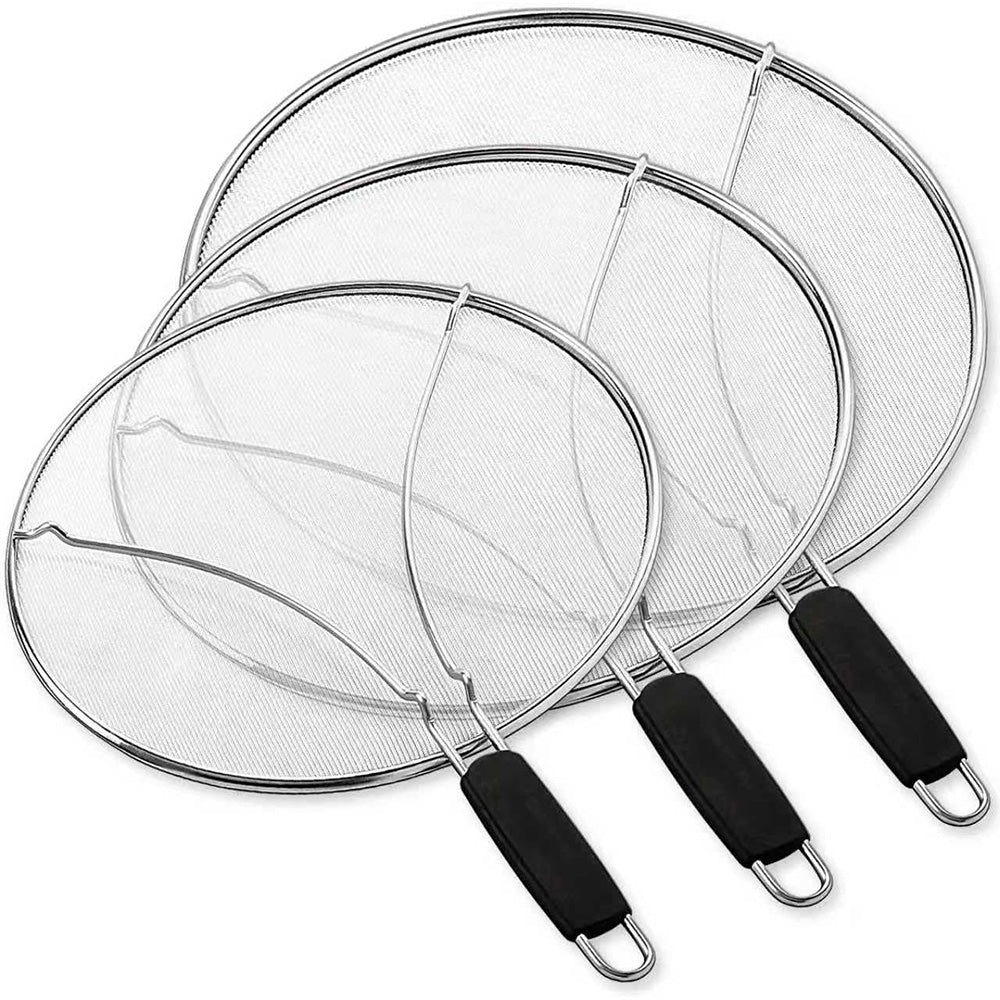 3PCS Stainless Steel Grease Splatter Guard for Frying Pan Ultra Fine Mesh Lids Splatter Screen for Cooking