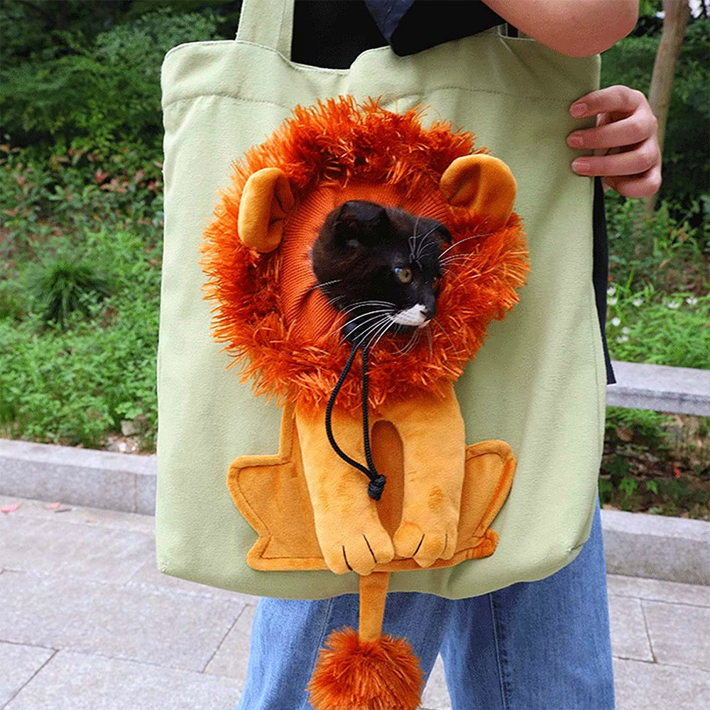 Pet Canvas Bag Lion-shaped Shoulder Bag Cat Dog Tote Bag Small Pet Carrier Bag