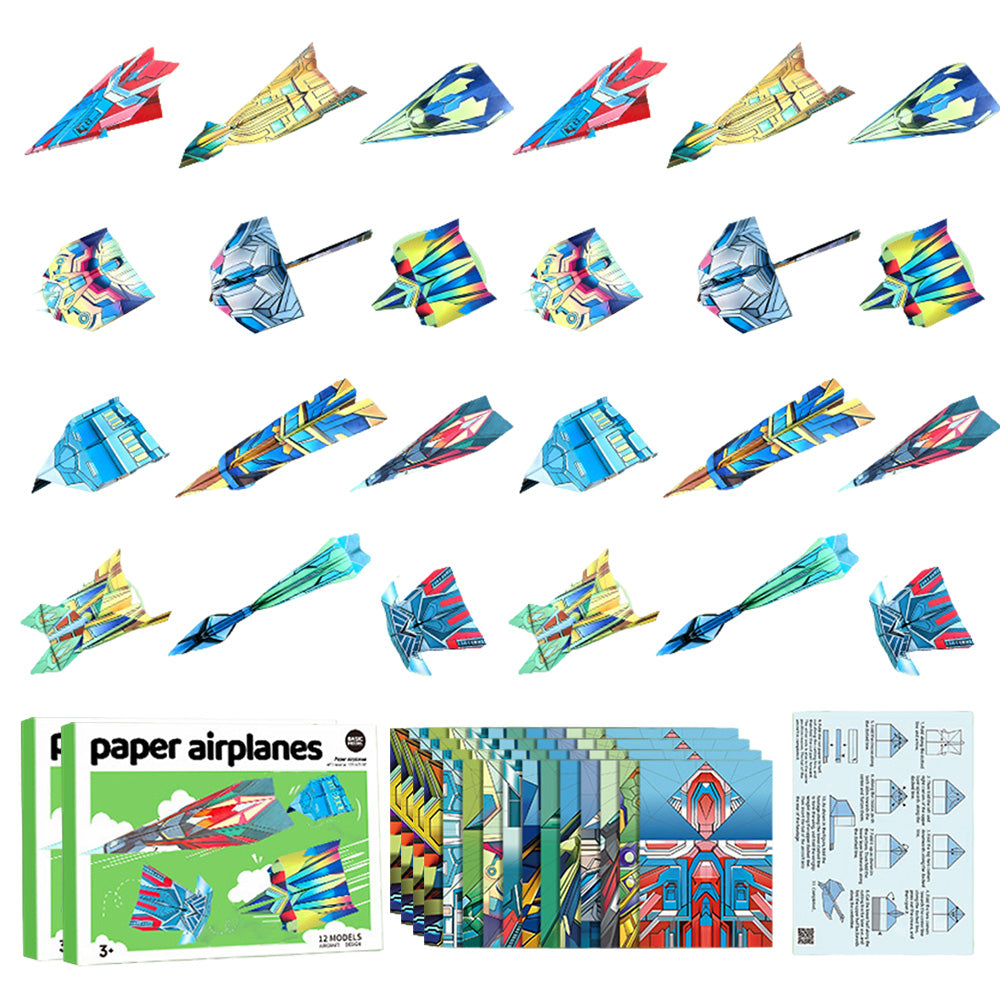 2 Set 3D Origami Paper Airplane Kit 12 Designs 36 Sheets