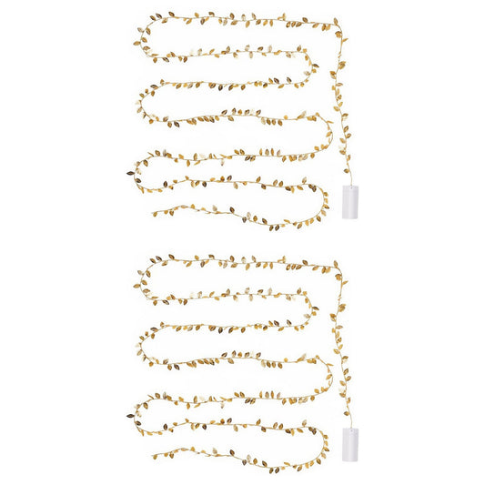 2Pcs 2M 20LEDs Golden Leaves String Lights for Home Xmas Wedding Decor