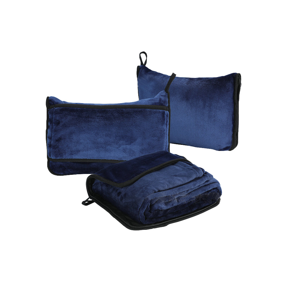 2-in-1 Travel Blanket and Pillow with Hand Luggage Belt and Backpack Clip