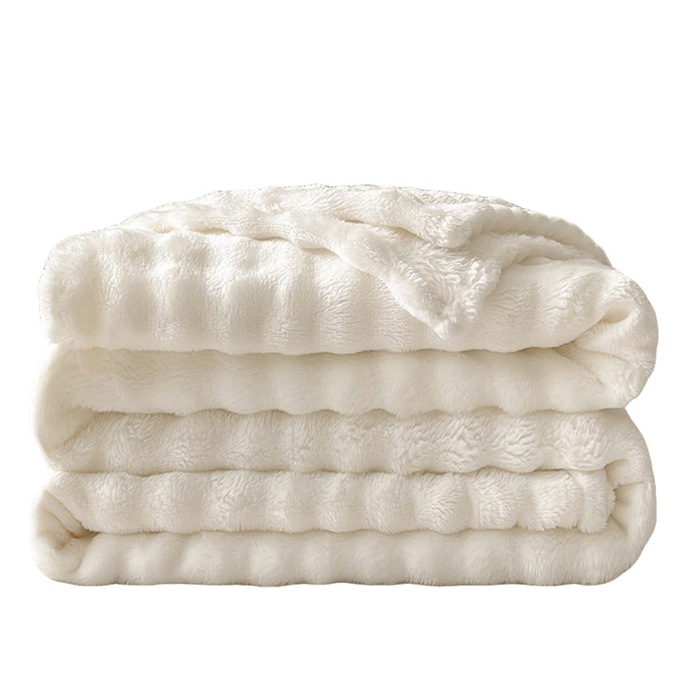 Bubble Fleece Blanket Soft Textured Throw for Sofa Bed Home Decor-White