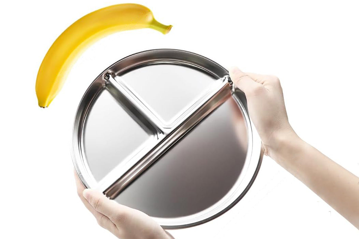 Stainless Steel Portion Control Divided Plate Balanced Lunch Meal Tray