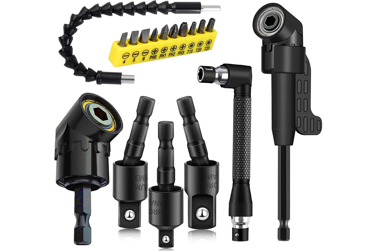 17-Piece Drill Bit Extension Set with 105 degree Right Angle Attachments Flexible Shaft Kit for Tight Spaces