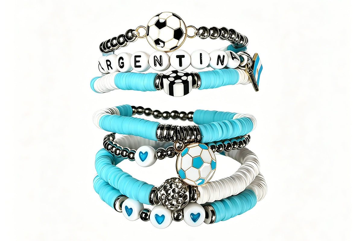 Colorful Soft Clay Football World Cup Bracelets Set for Aldults Soccer Fans