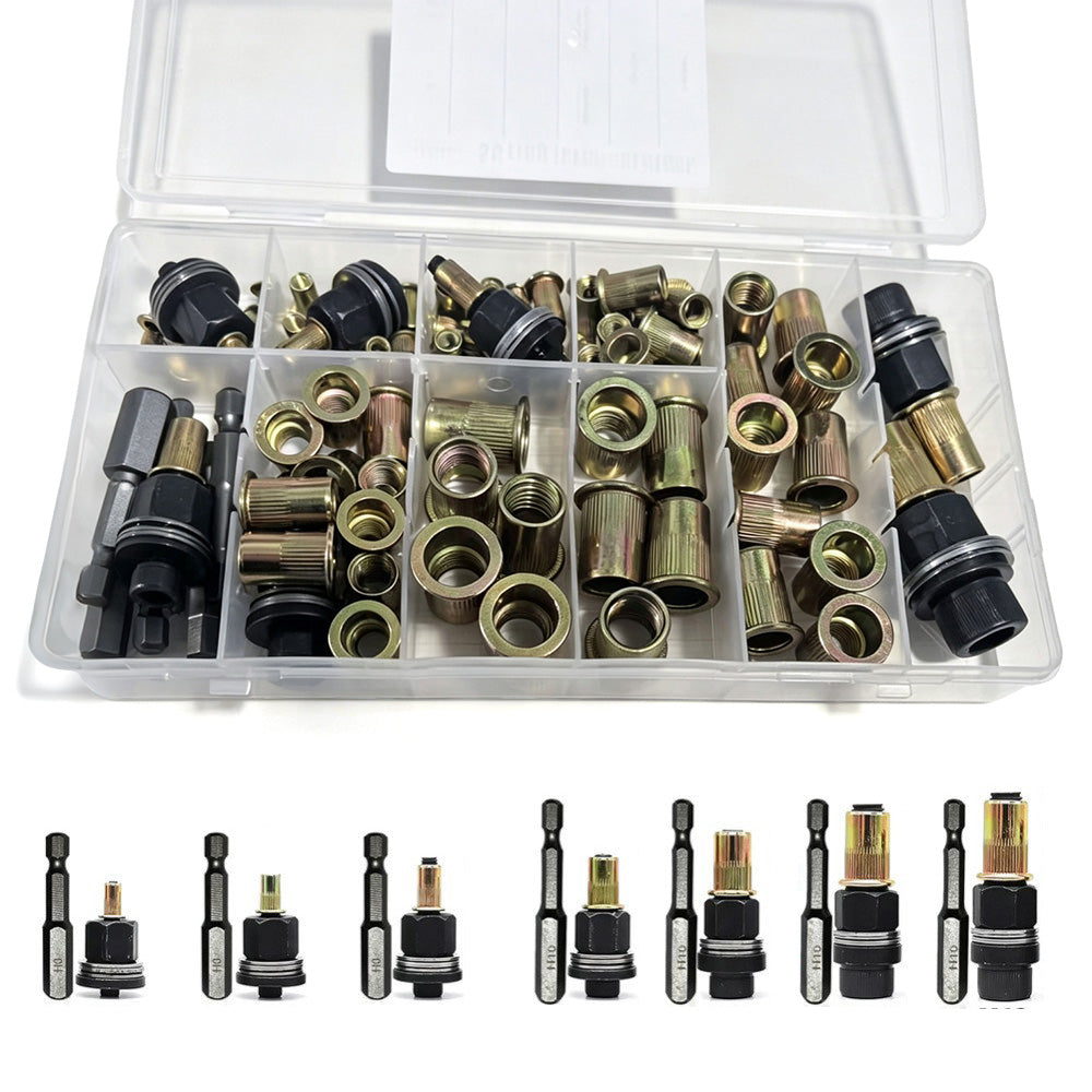 84 Piece M3 to M12 Carbon Steel Threaded Rivet Nut Tool Kit