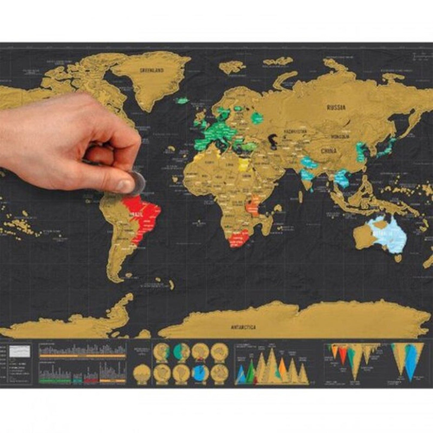 82x60CM/42x30CM Scratch Off Colored World Map with Scratch Accessories Kit-Continental Style