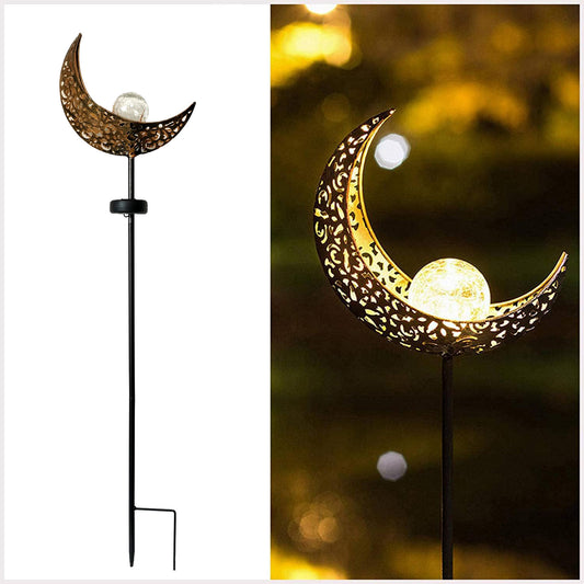 Solar Garden Lights Outdoor Metal Stake Lights Crackle Glass Globe