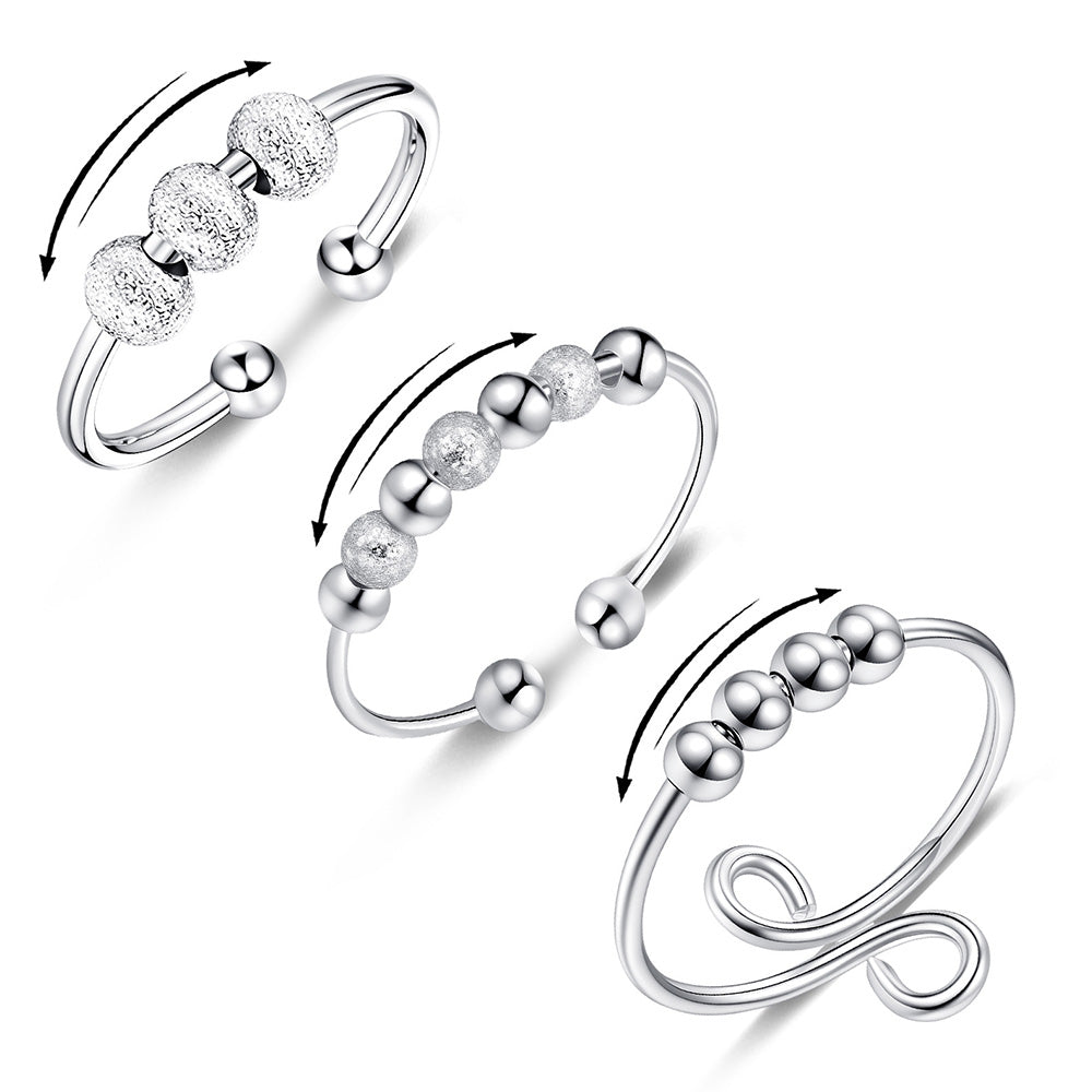 3Pcs Stainless Steel Spinner Rings Fidget Ring Set for Focus for Students and Office Workers