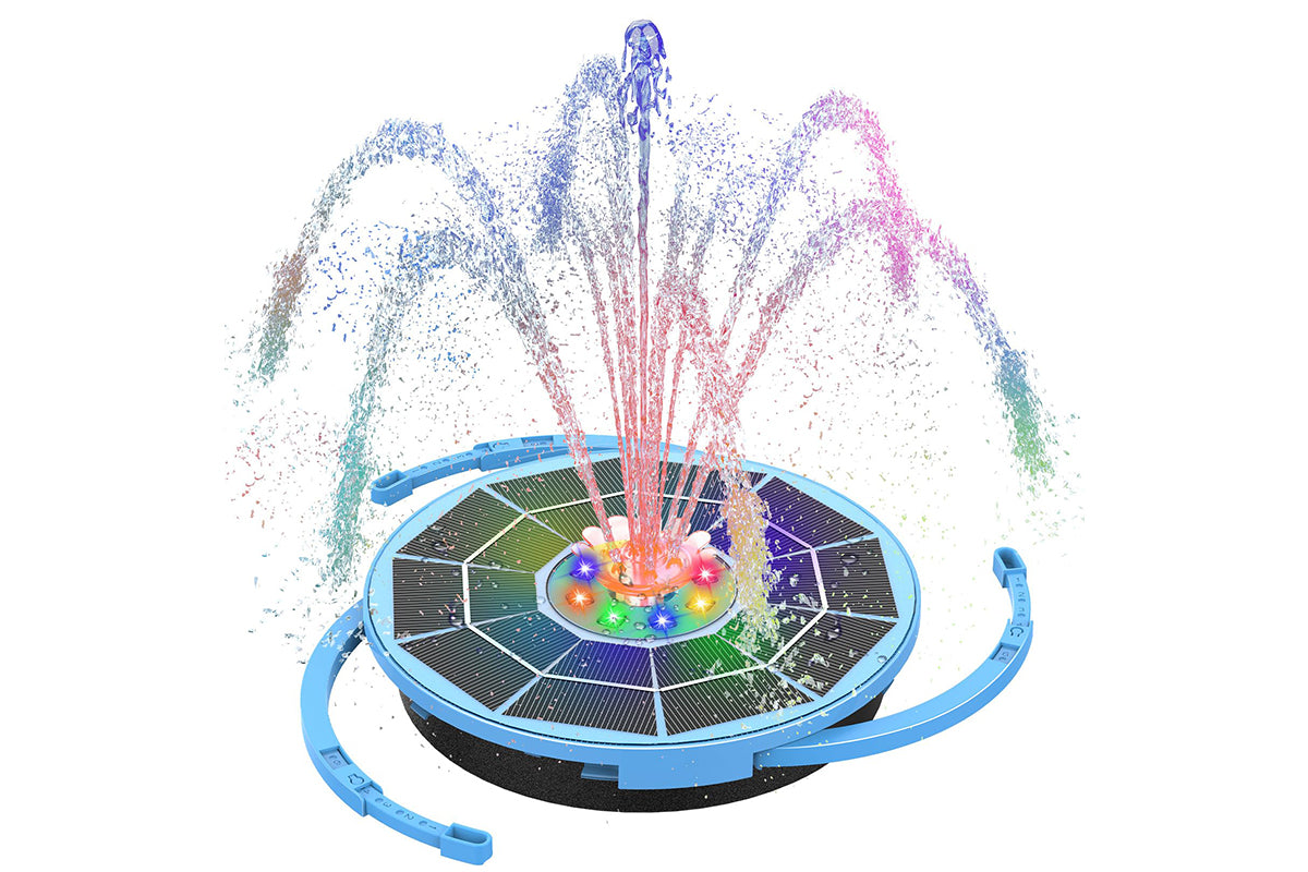 Solar Powered Floating Fountain with 12pcs Spray Heads RGB LED Bird Bath Water Fountain with 12pcs Spray Heads