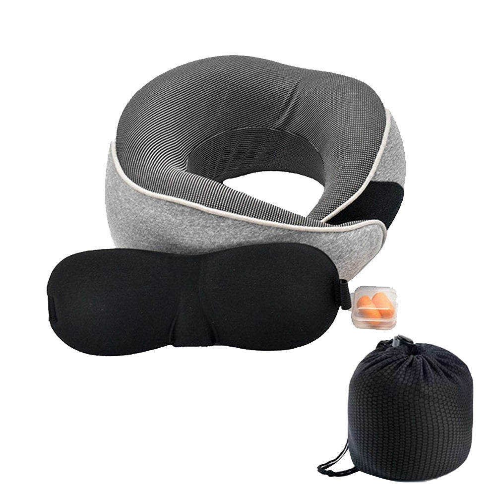 Travel Pillow Memory Foam Neck Pillow Set with Eye Mask Earplugs
