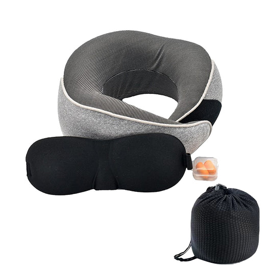 Travel Pillow Memory Foam Neck Pillow Set with Eye Mask Earplugs