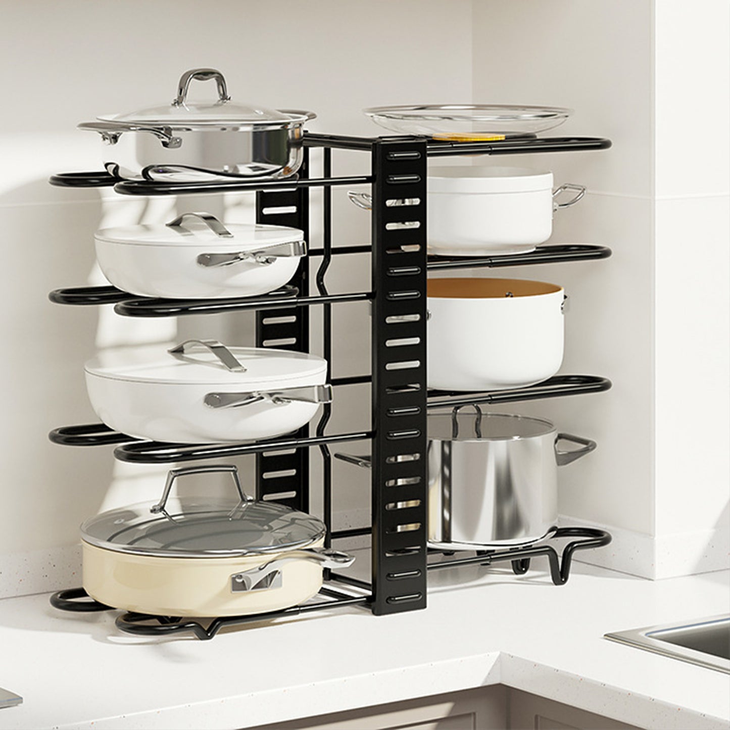 Adjustable 8 Tier Pan and Pot Lid Holder Rack