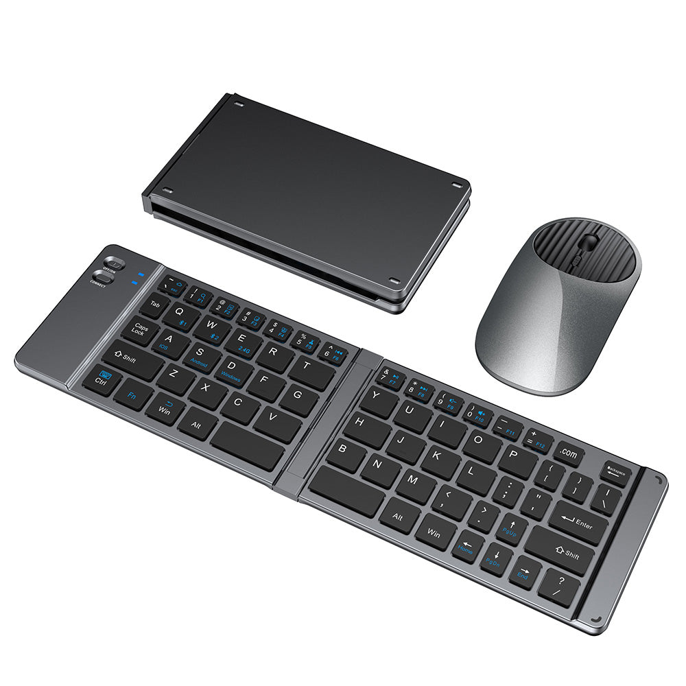 Foldable Wireless Keyboard Mouse Set Tri-Mode Bluetooth 2.4G Rechargeable