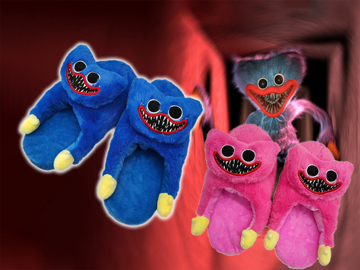 Pair of Huggy Wuggy Inspired Plush Slippers