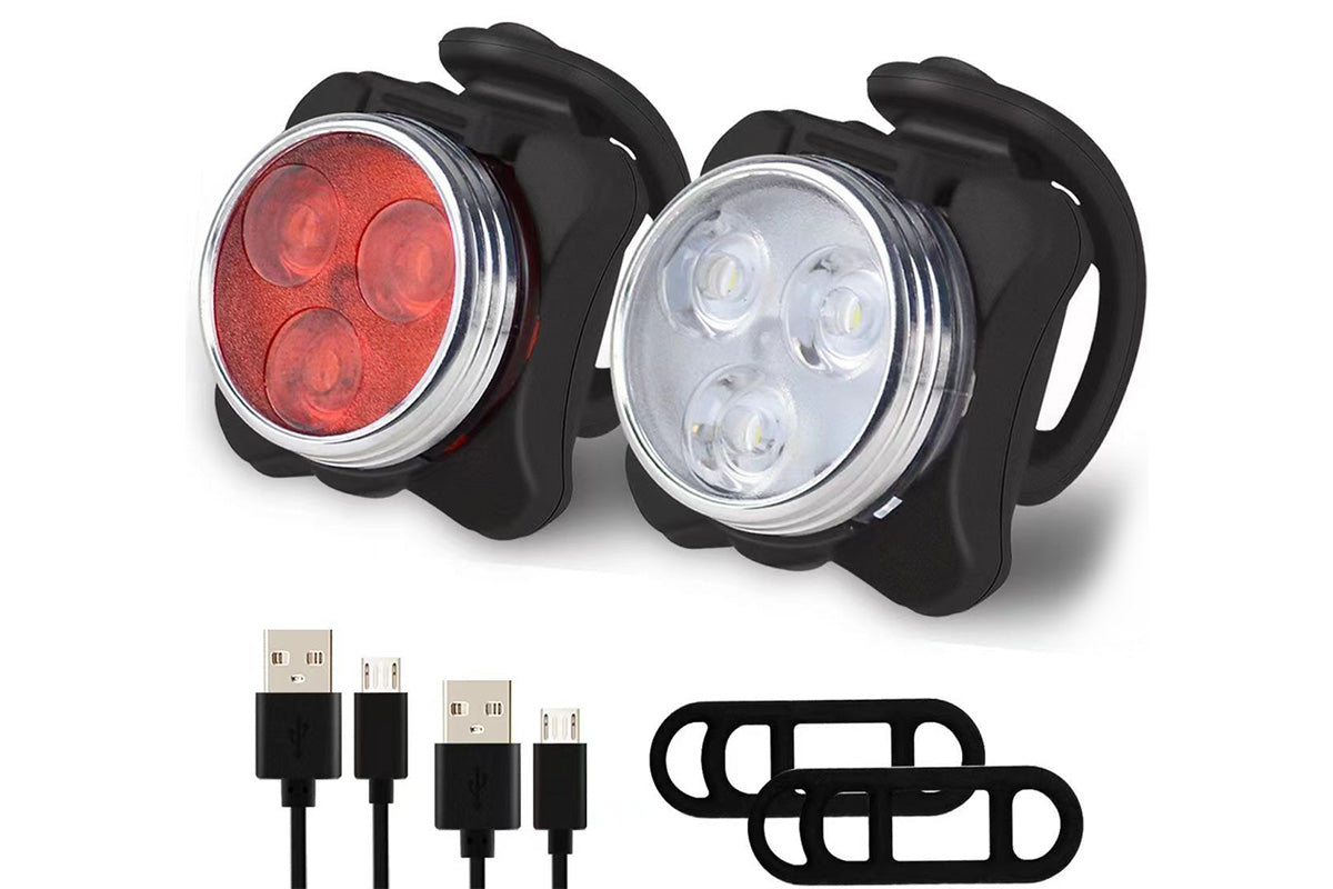 2Pcs USB Rechargeable Bike Lights Front and Rear LED Set