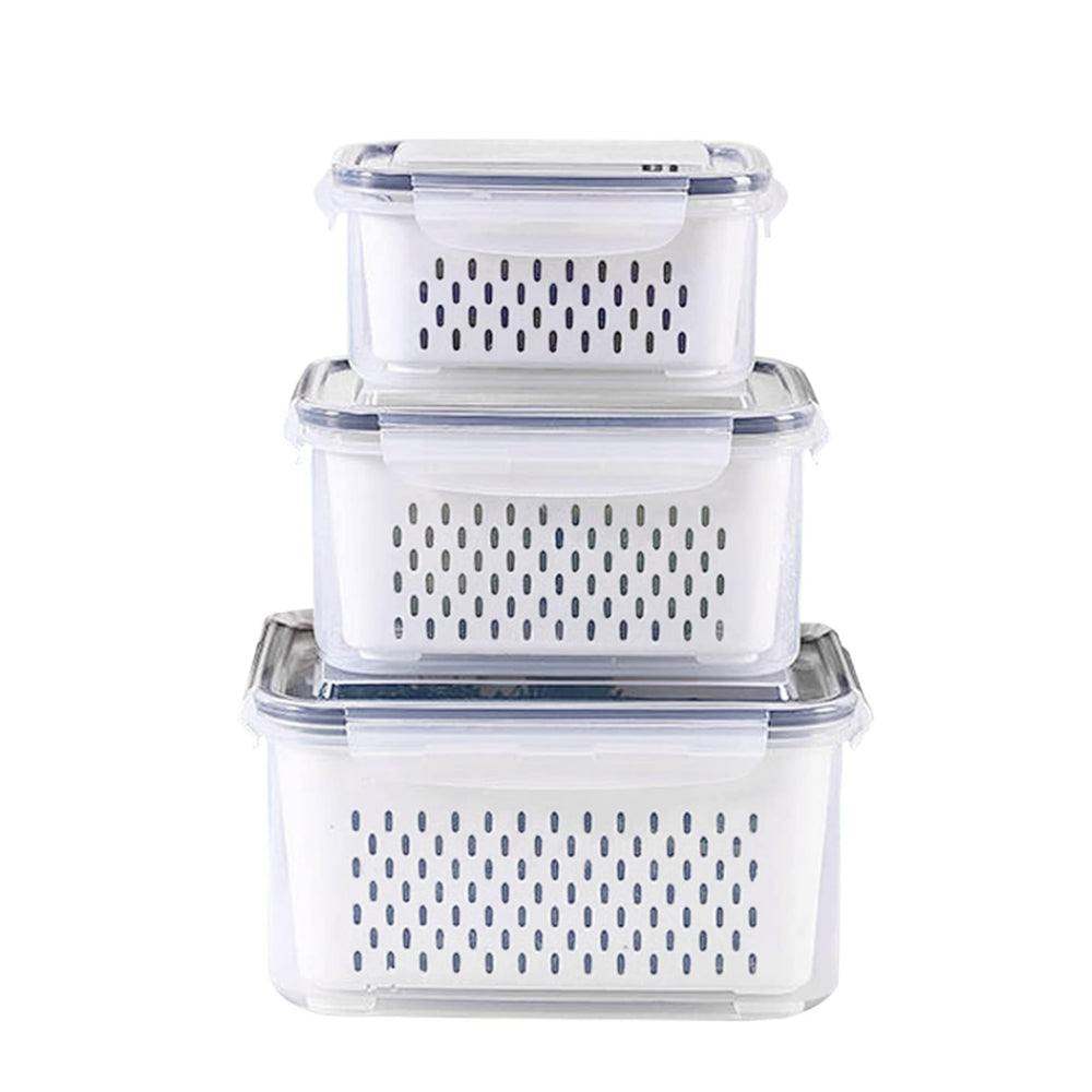 3Pack Fridge Food Storage Container Sets with Lids and Strainer