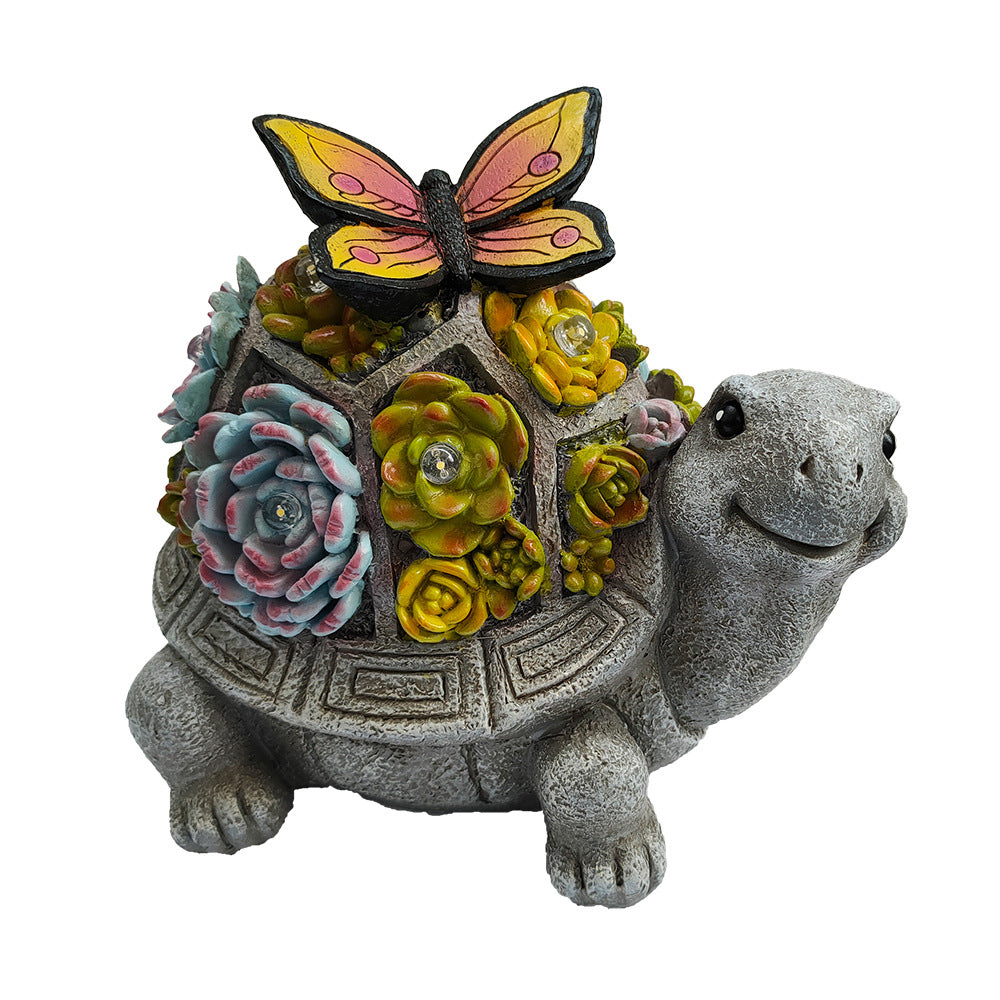 Solar Garden Statue Tortoise Figurine with LED Lights